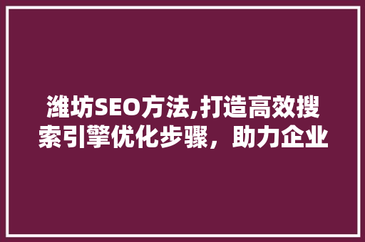 潍坊SEO方法,打造高效搜索引擎优化步骤，助力企业腾飞