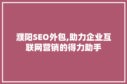 濮阳SEO外包,助力企业互联网营销的得力助手