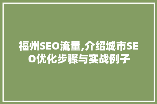 福州SEO流量,介绍城市SEO优化步骤与实战例子