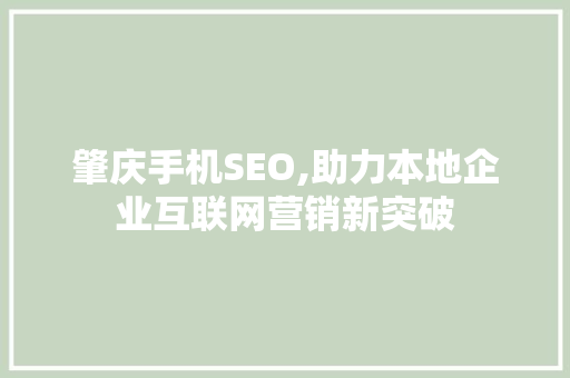 肇庆手机SEO,助力本地企业互联网营销新突破