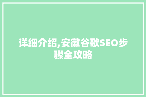 详细介绍,安徽谷歌SEO步骤全攻略