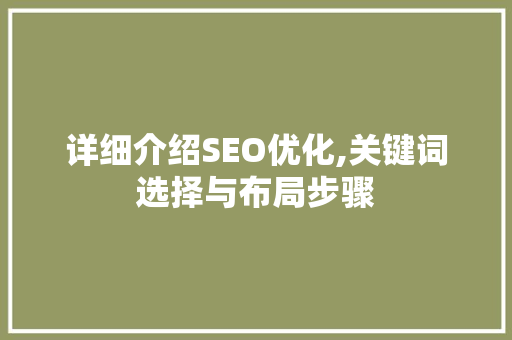 详细介绍SEO优化,关键词选择与布局步骤