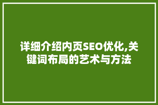 详细介绍内页SEO优化,关键词布局的艺术与方法