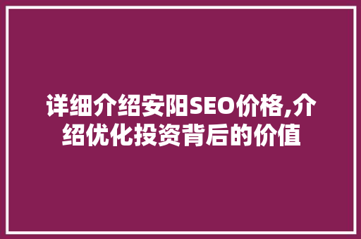 详细介绍安阳SEO价格,介绍优化投资背后的价值