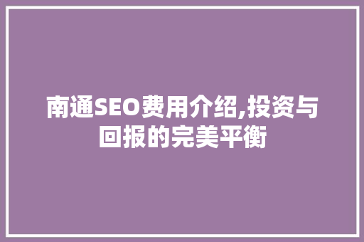 南通SEO费用介绍,投资与回报的完美平衡