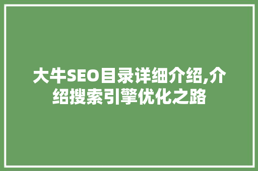 大牛SEO目录详细介绍,介绍搜索引擎优化之路