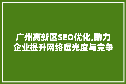 广州高新区SEO优化,助力企业提升网络曝光度与竞争力