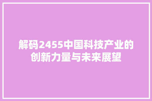 解码2455中国科技产业的创新力量与未来展望