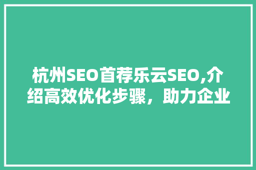 杭州SEO首荐乐云SEO,介绍高效优化步骤，助力企业提升在线竞争力
