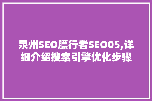 泉州SEO膘行者SEO05,详细介绍搜索引擎优化步骤