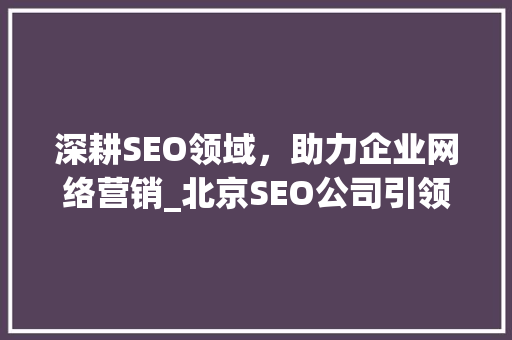 深耕SEO领域，助力企业网络营销_北京SEO公司引领行业发展