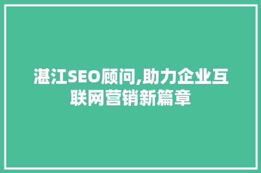 湛江SEO顾问,助力企业互联网营销新篇章