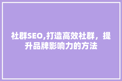 社群SEO,打造高效社群，提升品牌影响力的方法