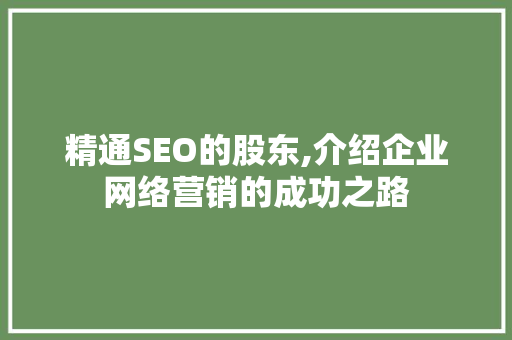 精通SEO的股东,介绍企业网络营销的成功之路