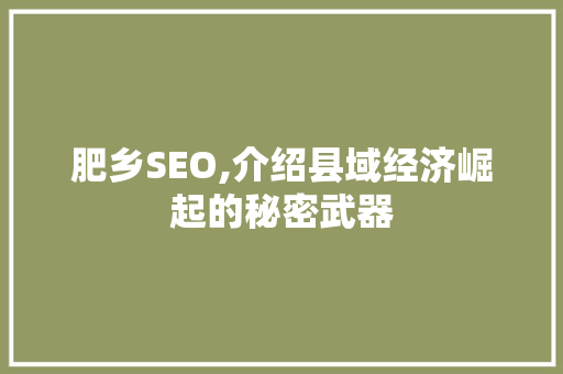 肥乡SEO,介绍县域经济崛起的秘密武器  第1张