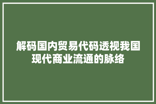解码国内贸易代码透视我国现代商业流通的脉络