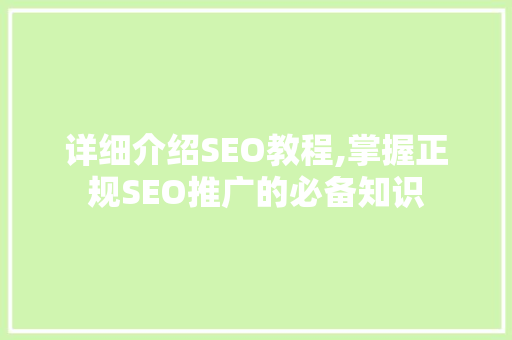 详细介绍SEO教程,掌握正规SEO推广的必备知识