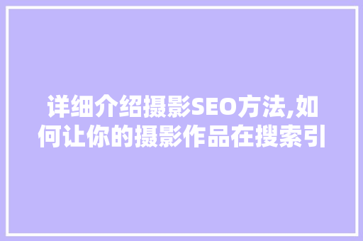 详细介绍摄影SEO方法,如何让你的摄影作品在搜索引擎中脱颖而出