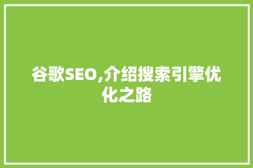 谷歌SEO,介绍搜索引擎优化之路