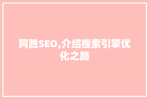 阿胜SEO,介绍搜索引擎优化之路