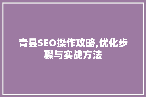 青县SEO操作攻略,优化步骤与实战方法