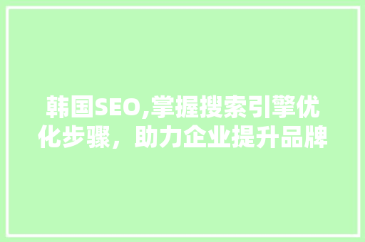 韩国SEO,掌握搜索引擎优化步骤，助力企业提升品牌知名度