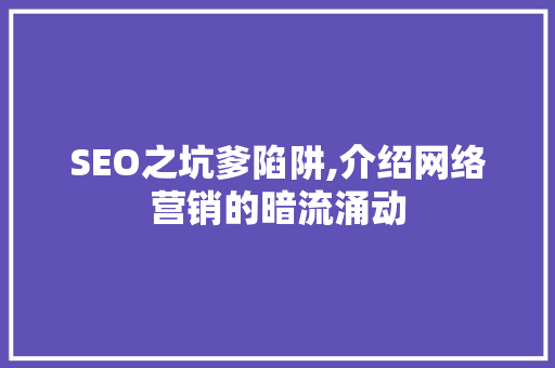 SEO之坑爹陷阱,介绍网络营销的暗流涌动