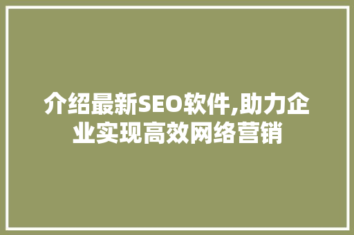 介绍最新SEO软件,助力企业实现高效网络营销