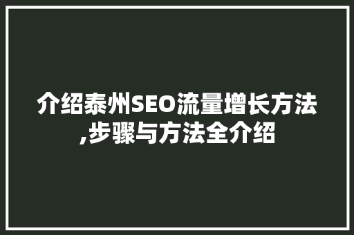 介绍泰州SEO流量增长方法,步骤与方法全介绍