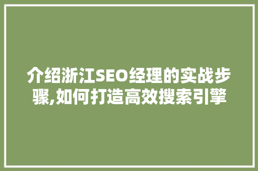 介绍浙江SEO经理的实战步骤,如何打造高效搜索引擎优化方法
