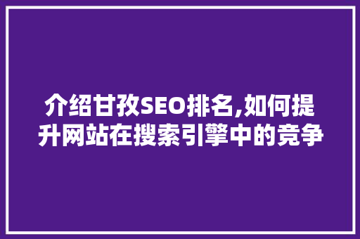 介绍甘孜SEO排名,如何提升网站在搜索引擎中的竞争力