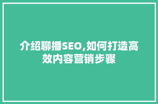 介绍聊播SEO,如何打造高效内容营销步骤