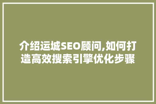 介绍运城SEO顾问,如何打造高效搜索引擎优化步骤