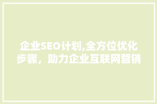 企业SEO计划,全方位优化步骤，助力企业互联网营销新高度