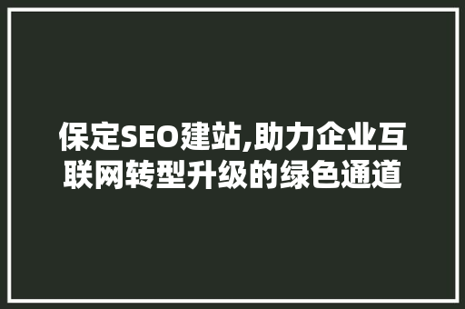 保定SEO建站,助力企业互联网转型升级的绿色通道