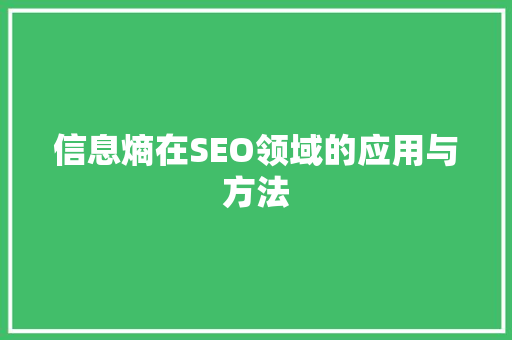 信息熵在SEO领域的应用与方法