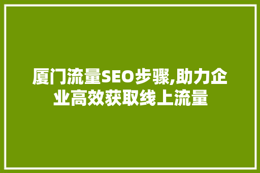 厦门流量SEO步骤,助力企业高效获取线上流量