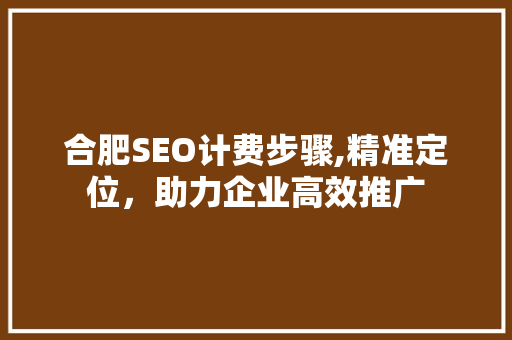 合肥SEO计费步骤,精准定位，助力企业高效推广