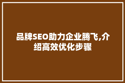 品牌SEO助力企业腾飞,介绍高效优化步骤