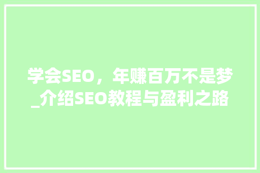 学会SEO，年赚百万不是梦_介绍SEO教程与盈利之路