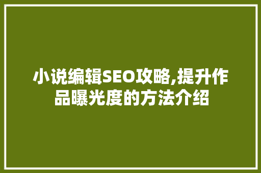 小说编辑SEO攻略,提升作品曝光度的方法介绍