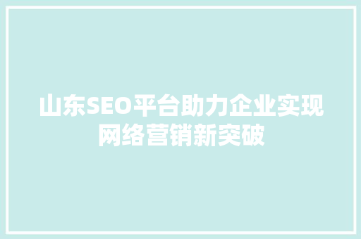 山东SEO平台助力企业实现网络营销新突破
