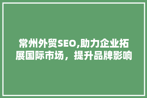 常州外贸SEO,助力企业拓展国际市场，提升品牌影响力