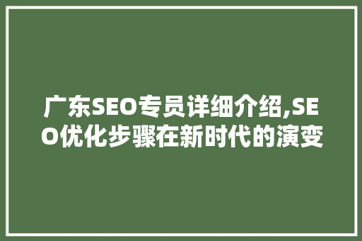 广东SEO专员详细介绍,SEO优化步骤在新时代的演变与突破