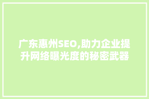 广东惠州SEO,助力企业提升网络曝光度的秘密武器