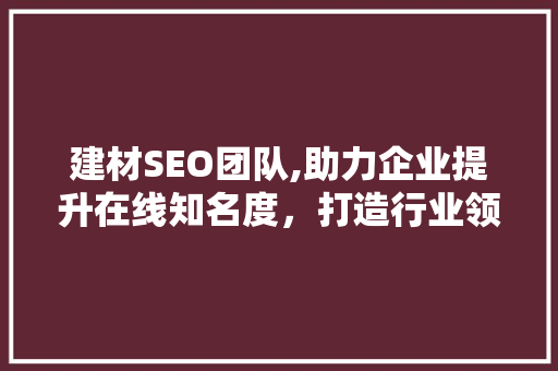 建材SEO团队,助力企业提升在线知名度，打造行业领军品牌