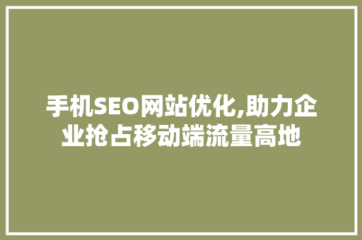 手机SEO网站优化,助力企业抢占移动端流量高地