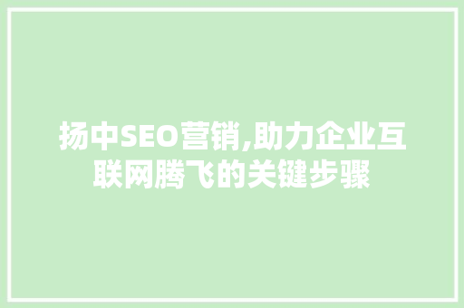 扬中SEO营销,助力企业互联网腾飞的关键步骤