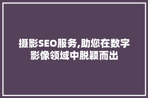 摄影SEO服务,助您在数字影像领域中脱颖而出