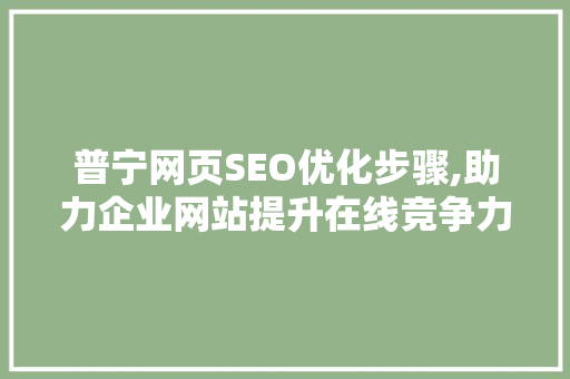 普宁网页SEO优化步骤,助力企业网站提升在线竞争力